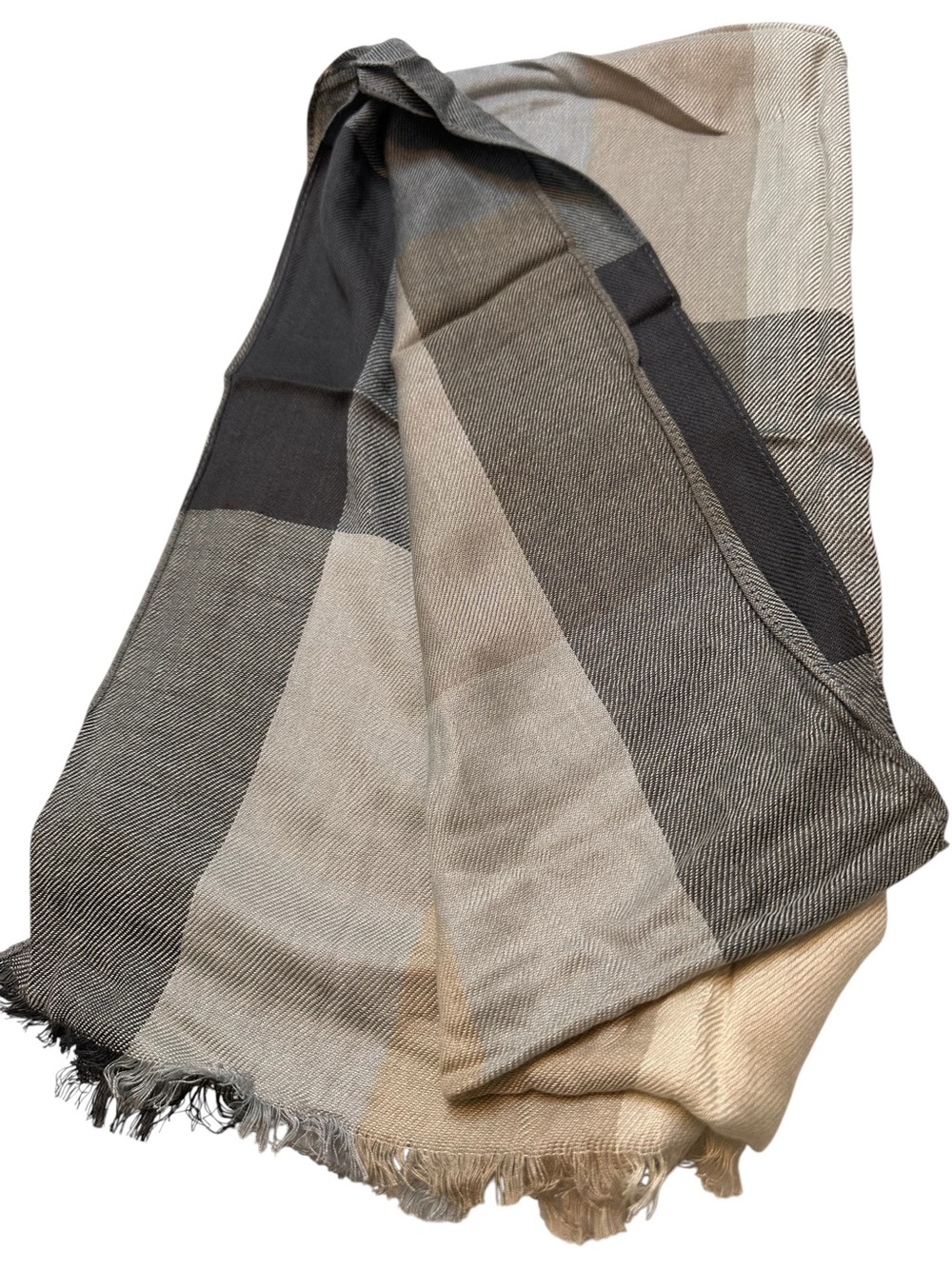 Oversized Plaid Scarf Wrap – Gray Taupe Cream – NWT